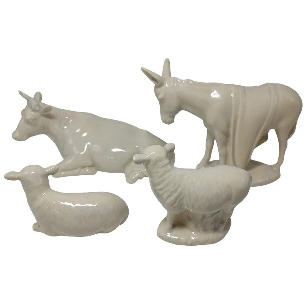 Vintage Nativity Holland Mold‎ Barn Animals 1992 Ivory Blue Four Piece Set SEE